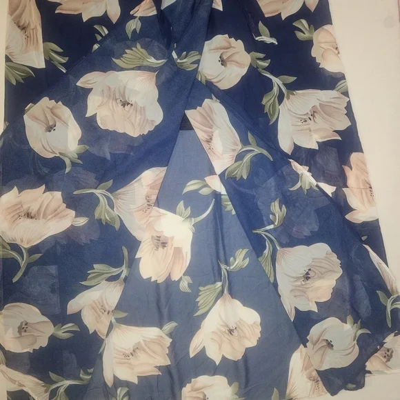 Always Indigo Faux Wrap Flowy Floral Maxi Dress 2X NWT 24 PTP Navy Pink Floral - Picture 10 of 12